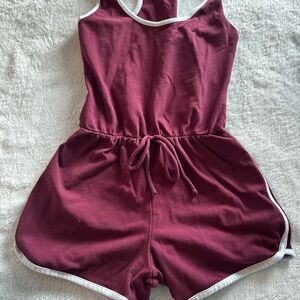 Fashion Nova Burgundy Romper with White Edging